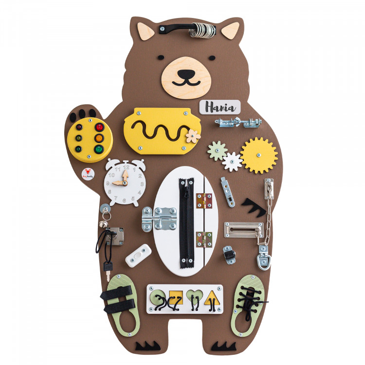 Manipulačná doska / Activity board Stand Medveď hnedá 80 cm x 52 cm so stojanom